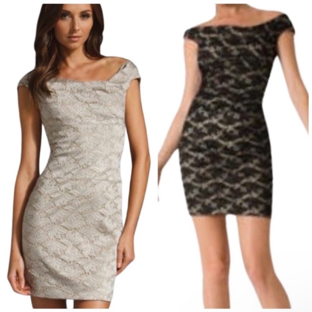 Black Halo Size 6 Jackie O Mini Dress Sheath Champagne Lace Cocktail Elegant